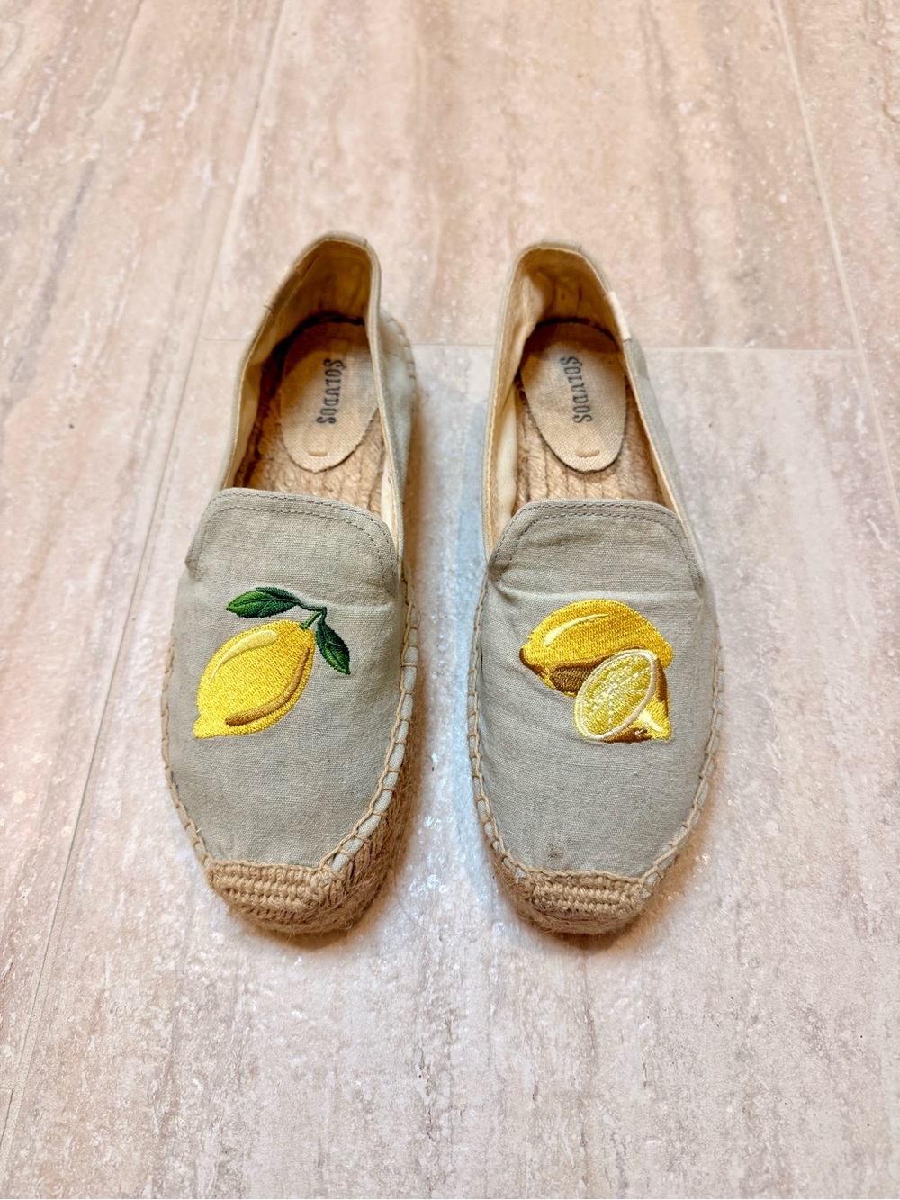 Soludos light blue Canvas Espadrilles with Yellow Lemon Embroidery